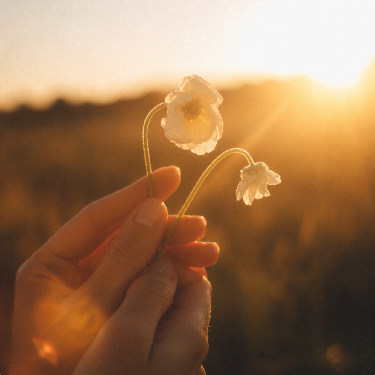 Hand holding flowers with support